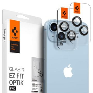 Spigen Zaščitna folija za kamero Spigen Optik.TR EZ FIT za iPhone 14 / 14 Plus / 15 / 15 Plus, 2 kosa, črna