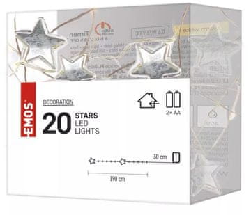 Emos 20 LED božična veriga, zvezdice, srebrna, 1.9 m