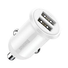 BASEUS Grain Pro 2x USB 4,8A avtomobilski polnilec za vtičnico cigaretnega vžigalnika bele barve