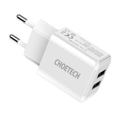 Choetech dvojni omrežni polnilnik 2 x USB-A 10W 2A, bel (C0030)