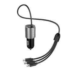 DUDAO 3-v-1 USB avtomobilski polnilec 3,4 A z vgrajenim kablom Lightning / USB tipa C / mikro USB črn (R5ProN črn)