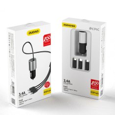 shumee 3v1 USB avtopolnilec + vgrajen Lightning USB-C mikro USB kabel, črn