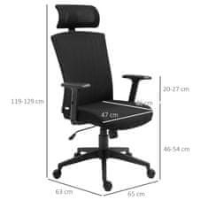 VINSETTO Ergonomski pisarniški stol z naslonom za glavo in ledveno oporo, nastavljivo višino in nasloni za roke, 65x63x119-129 cm,
Črna