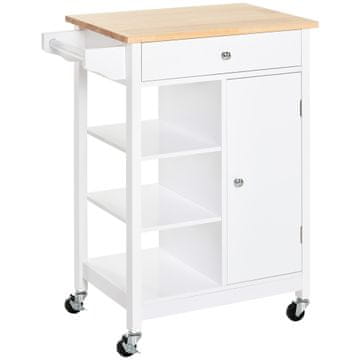 HOMCOM HOMCOM Kuhinjski voziček iz belega MDF: 1 predal, 1 omarica, 3 police in 4 kolesa, 66 x 39,5 x 86,5 cm