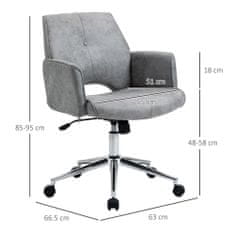 VINSETTO Ergonomski vrtljivi pisarniški stol z nastavljivo višino, siv žametni oblazinjeni fotelj, 63x66.5x85-95cm