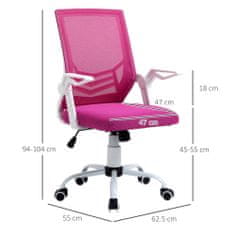 VINSETTO Ergonomski pisarniški stol z nasloni za roke in ledveno oporo, vrtljivim pisarniškim stolom in nastavljivo višino v roza tkanini