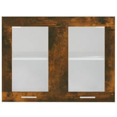 Vidaxl Steklena viseča omarica dimljeni hrast 80x31x60 cm konstr. les