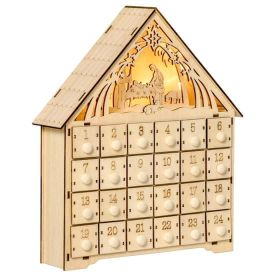 HOMCOM HOMCOM lesen adventni koledar s 24 predali, božična dekoracija z izrezljanimi jaslicami in lučkami, 26,6x6x30 cm, 26,6x6x30 cm