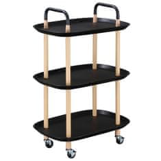 HOMCOM HOMCOM kovinski in plastični kuhinjski voziček, stojalo za hrano s 3 policami in 4 kolesi, večnamenski voziček za kopalnico dnevno sobo pisarno, črn