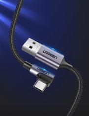Ugreen Kabel z kotnim priključkom USB - USB-C 1 m 3 A siv