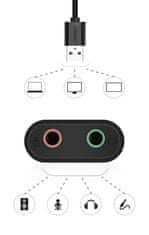 Ugreen Zunanja zvočna kartica USB adapter - 3,5 mm mini jack kabel 15 cm črn