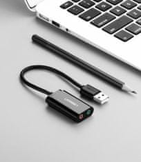 Ugreen Zunanja zvočna kartica USB adapter - 3,5 mm mini jack kabel 15 cm črn