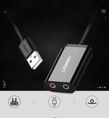 Ugreen Zunanja zvočna kartica USB adapter - 3,5 mm mini jack kabel 15 cm črn