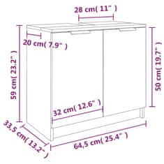 Vidaxl Kopalniška omarica bela 64,5x33,5x59 cm konstruiran les