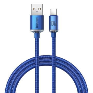 BASEUS Kabel za hitro polnjenje in prenos podatkov USB – USB-C 100 W, 1,2 m, modre barve