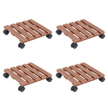 Vidaxl vidaXL Stojala za rože na kolesih, 4 kosi, rjava, 30x30x7,5 cm, WPC