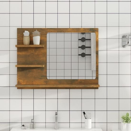 Vidaxl Kopalniško ogledalo dim. hrast 60x10,5x45 cm konstruiran les