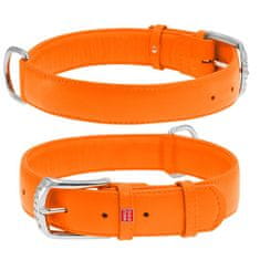 WAUDOG Dvoslojna pasja ovratnica iz kakovostnega usnja v oranžni barvi, Oranžna 46-60 cm, širina: 35 mm