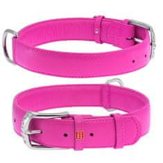WAUDOG Ploščata visokokakovostna usnjena dvoslojna pasja ovratnica v roza barvi, roza 18-21 cm, širina: 9 mm