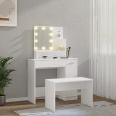 Vidaxl Komplet toaletnih mizic z LED lučkami bel konstruiran les