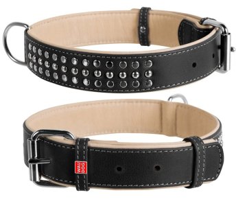 WAUDOG Ravna usnjena ovratnica Mehka črna bež podložena