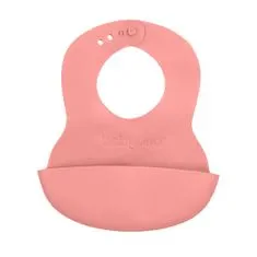BabyOno Nastavljiv plastični slinček z žepom roza barve
