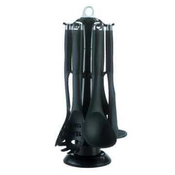 Northix 6x kuhinjski pribor s stojalom - črn