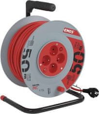 Emos Podaljševalni kabel bobna 50 m / 4 kosi. / s stikalom / rdeč / PVC / 230 V / 1,5 mm2