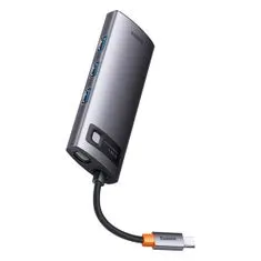 BASEUS Metal Gleam USB-C HUB adapter 3x USB 3.2 / PD / SD / TF, siva