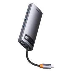 BASEUS Metal Gleam USB-C HUB adapter HDMI / VGA / 3x USB 3.2 / PD / RJ45, siva