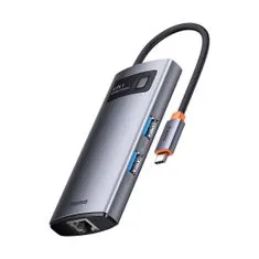 BASEUS Metal Gleam USB-C HUB adapter 3x USB 3.2 / RJ45, siva