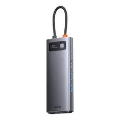 BASEUS Metal Gleam USB-C HUB adapter 2x HDMI / 2x USB 3.2 / USB 2.0 / PD / SD / TF / RJ45, siva