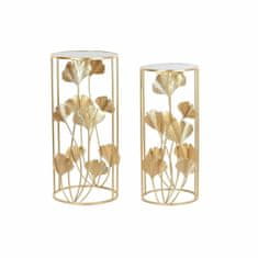 DKD Home Decor Komplet 2 majhnih mizic DKD Home Decor Crystal Golden Metal Tropical Leaf of a plant (35 x 35 x 75 cm) (2 kosa)