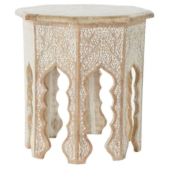 DKD Home Decor Stranska mizica DKD Home Decor Bela Rjava Večbarvna Les Plastika Mango les 49 x 49 x 53,5 cm