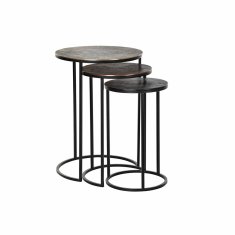 DKD Home Decor Komplet 3 majhnih mizic DKD Home Decor Black Copper Golden 44 x 44 x 61 cm