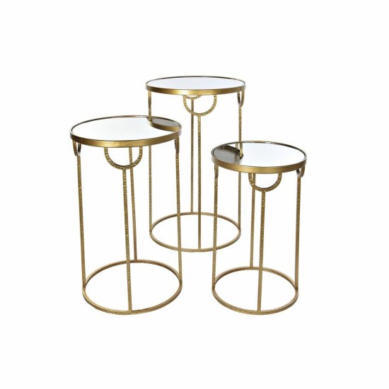 DKD Home Decor Komplet 3 majhnih mizic DKD Home Decor Mirror Golden Metal Arab (40 x 40 x 66,5 cm) (3 kosi)
