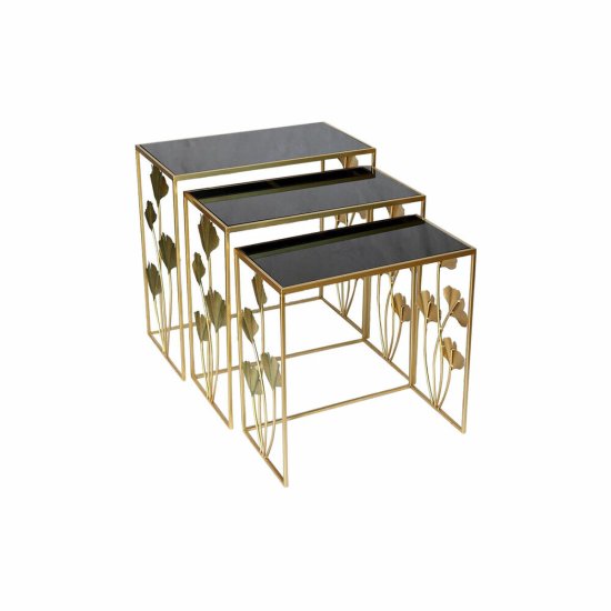 DKD Home Decor Komplet 3 majhnih mizic DKD Home Decor Black Golden 65 x 35 x 64,5 cm
