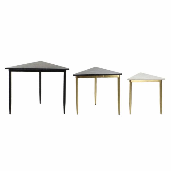 DKD Home Decor Komplet 3 majhnih mizic DKD Home Decor Bela Črna Zelena Zlata 68 x 46,5 x 53 cm