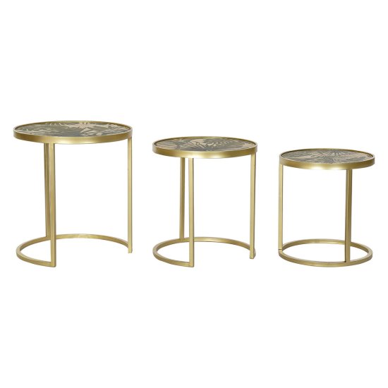 DKD Home Decor Komplet 3 miz DKD Home Decor Golden Metal MDF Green Tropical (47 x 47 x 50 cm)