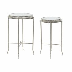DKD Home Decor Stranska mizica DKD Home Decor Zrcalo srebrna kovina MDF les (42 x 42 x 65,5 cm) (35 x 35 x 59,5 cm) (2 kosa)