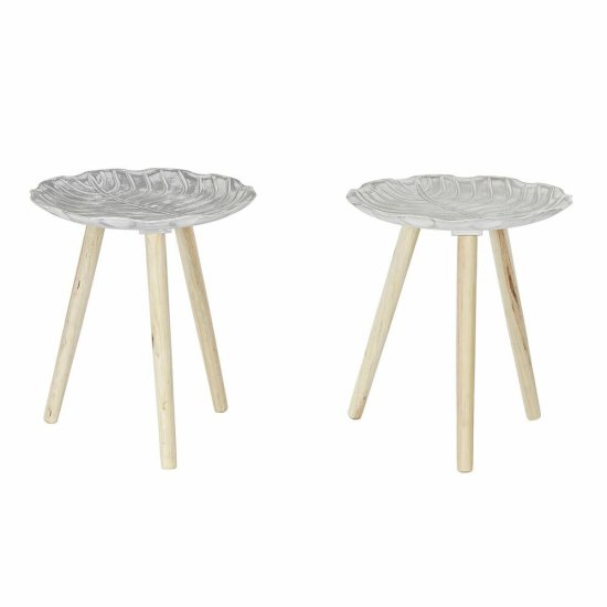 DKD Home Decor Stranska mizica DKD Home Decor White Beige Wood Fir MDF Wood 40 x 40 x 45 cm (2 enoti)