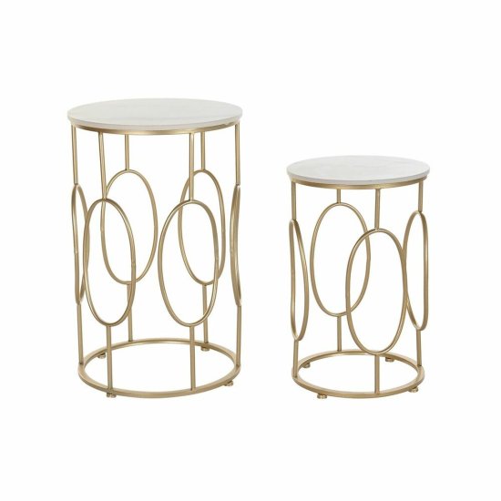 DKD Home Decor Komplet 2 majhnih mizic DKD Home Decor White Golden 38 x 38 x 60 cm