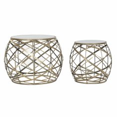 DKD Home Decor Komplet 2 majhnih mizic DKD Home Decor Crystal Black Golden Metal Modern (60 x 60 x 45 cm) (2 kosa)