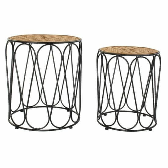 DKD Home Decor Komplet 2 majhnih mizic DKD Home Decor 46 x 46 x 52 cm Črna kovina Rjava bambus