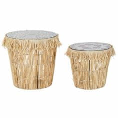 DKD Home Decor Komplet 2 majhnih mizic DKD Home Decor Crystal Natural Black Colonial Iron Raffia (40,5 x 40,5 x 40 cm) (2 kosa)