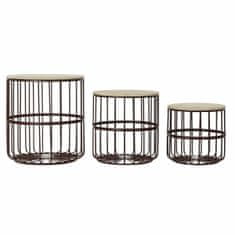 DKD Home Decor Garnitura 3 miz DKD Home Decor Brown Wood Metal Maroon (3 kosi) (40 x 40 x 45 cm)