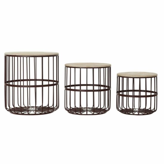 DKD Home Decor Garnitura 3 miz DKD Home Decor Brown Wood Metal Maroon (3 kosi) (40 x 40 x 45 cm)