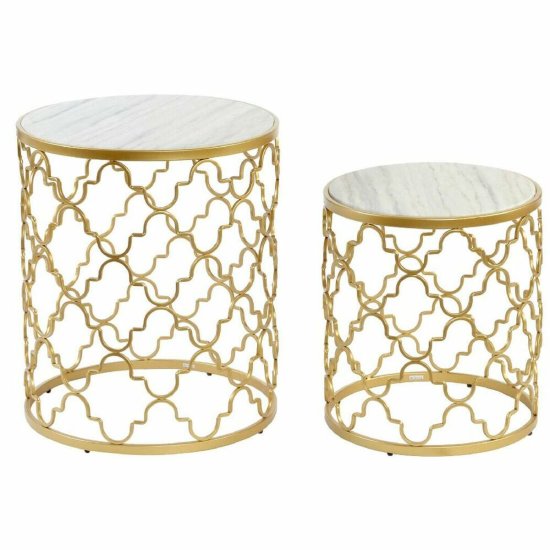 DKD Home Decor Stranska mizica DKD Home Decor Silver Metal White Marble (48 x 48 x 57 cm) (2 kosa) (40 x 40 x 46 cm)