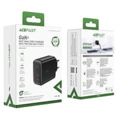AceFast Mrežni polnilnik A29 GaN z dvema vtičnicama USB-C PD 50 W, črn
