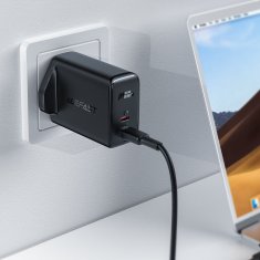 slomart acefast omrežni polnilec gan (uk vtič) 2x usb tip c 50w, power delivery, pps, q3 3.0, afc, fcp črn (a32 uk)